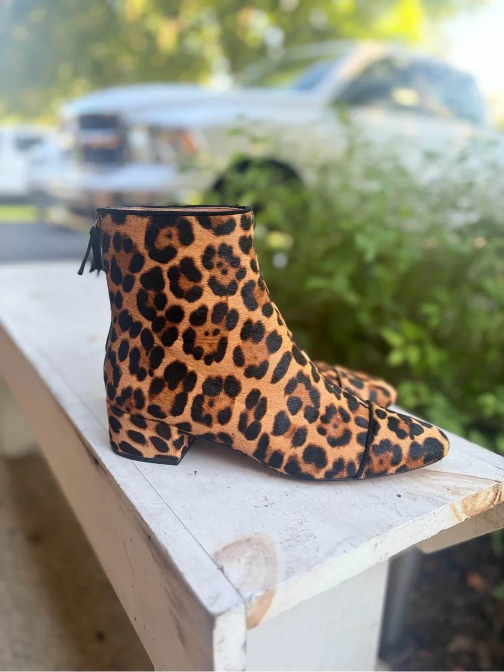 J.Crew – Ankle Boots – Roxie Cap-Toe Ankle Boots in Calf Hair – Leopard – Sz. 8.